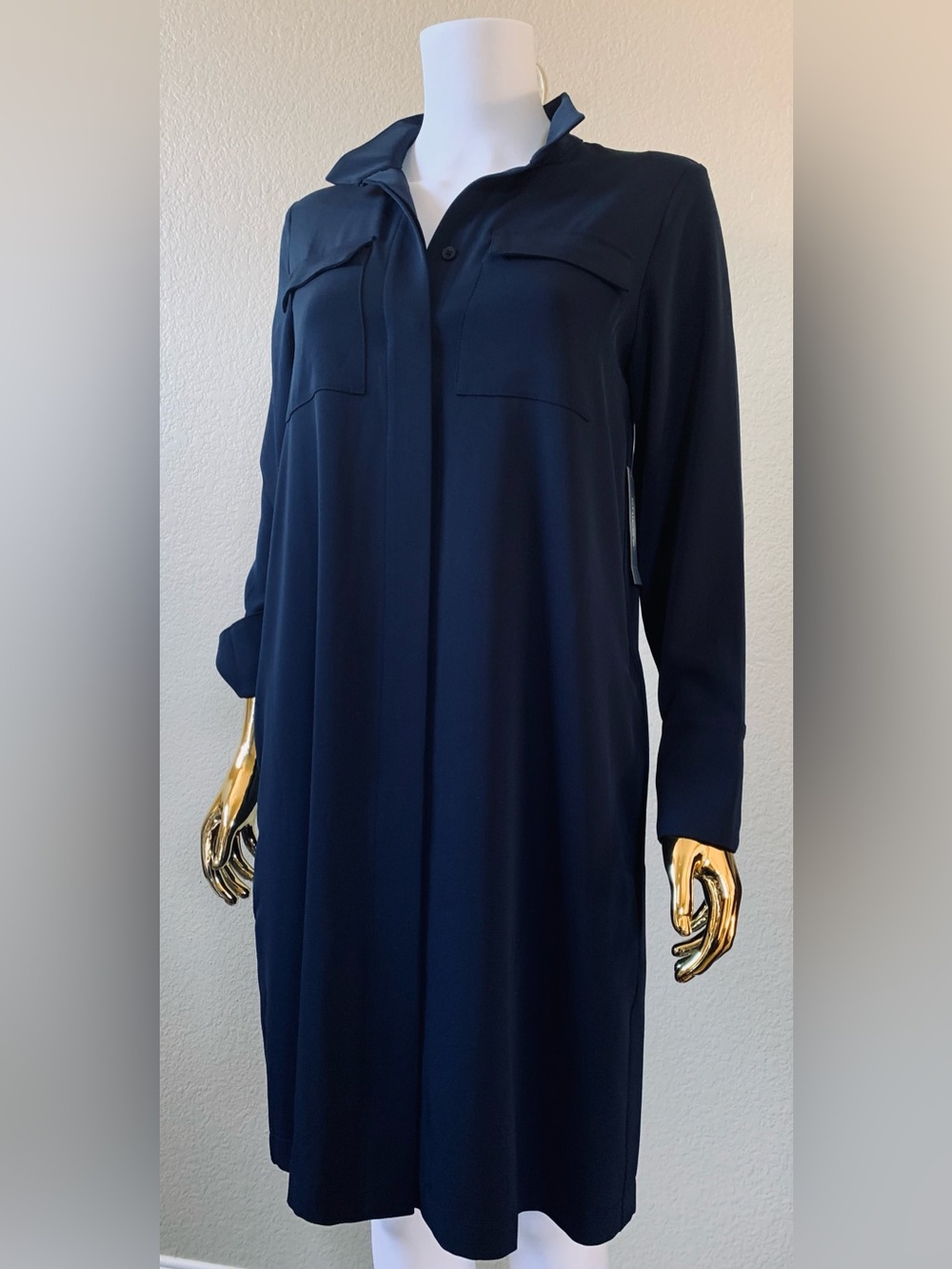 NWT Chico’s Utility Faux Collar Classic Navy Button-Up Shirt Dress Size 00